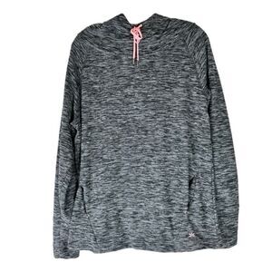 Lukka Hoodie Women’s Heathered Gray Pink Funnel Neck Pocket Thumbholes Stretch M